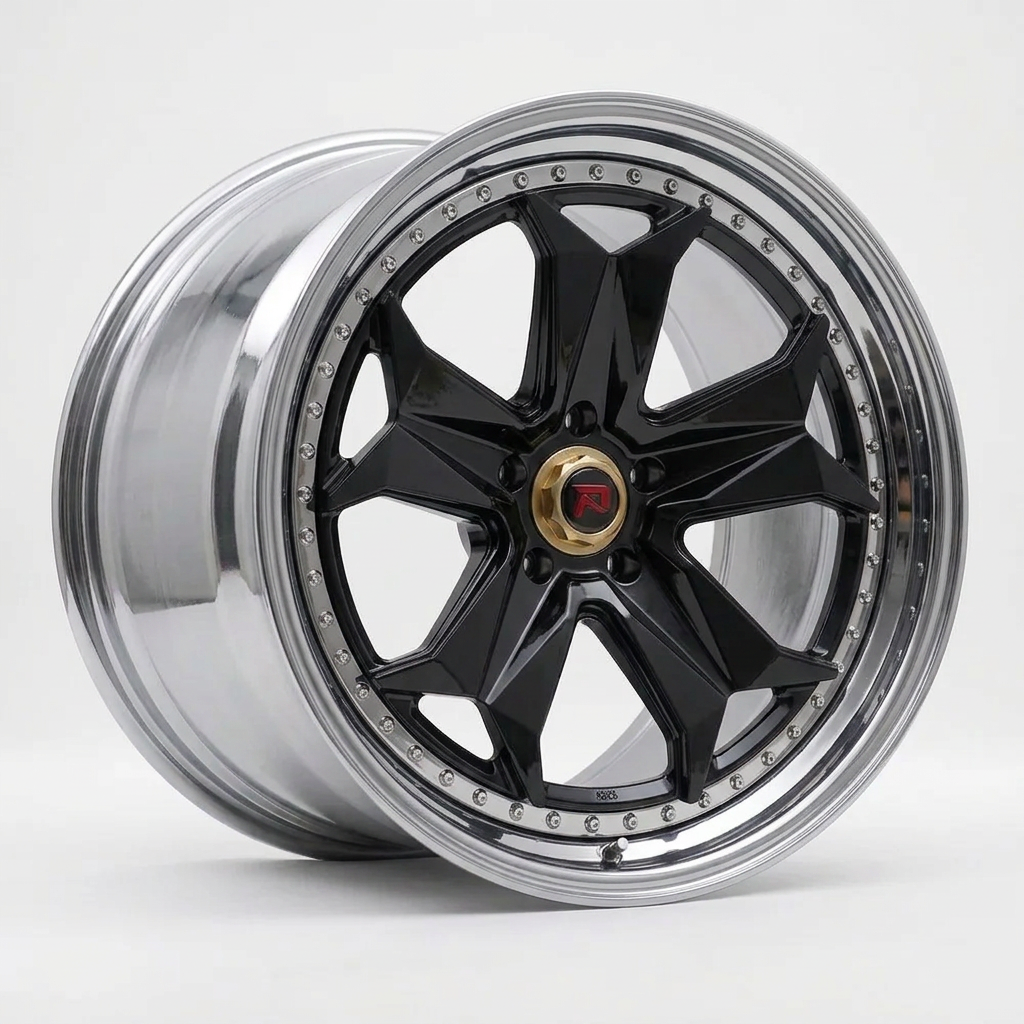 RZR XXXIV forged wheel — Liquid Silver Chrome / Black Accents
