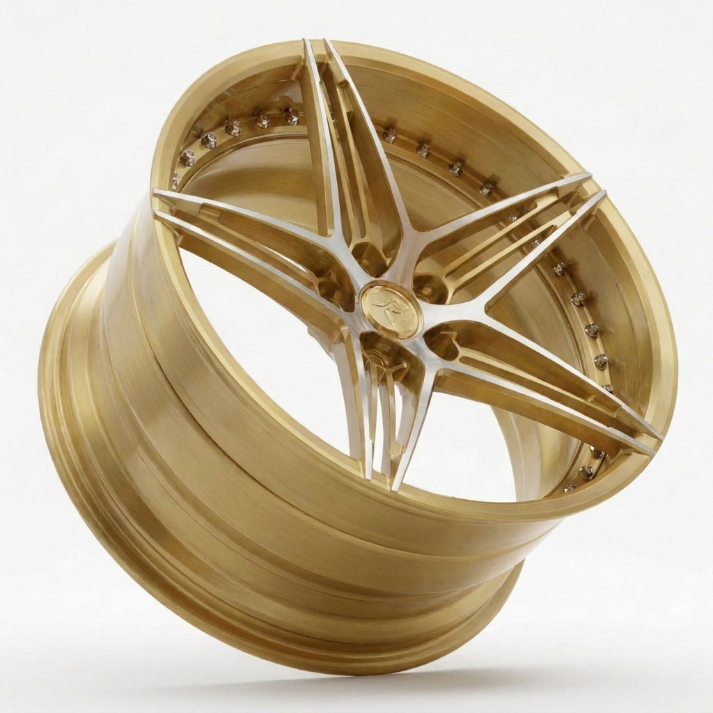 RZR VII custom forged wheel in Brushed Gold / Polished Spoke Edges