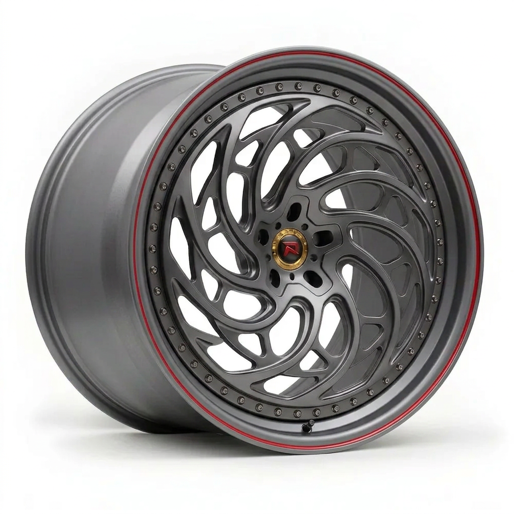 RZR XXVIII forged wheel — Gunmetal / Red Pinstripe