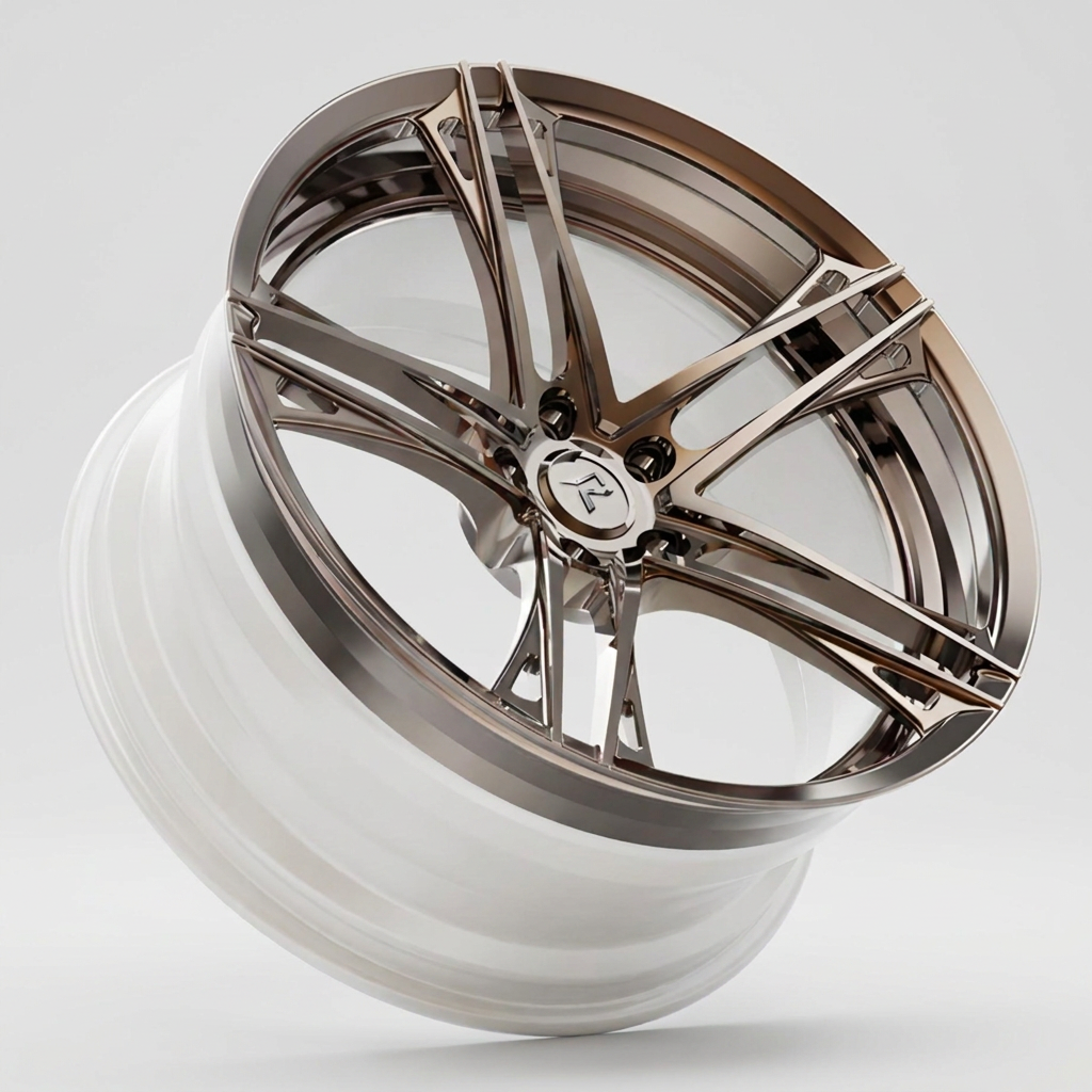 RZR V forged wheel — Polished Rose Bronze / Gloss White Barrel