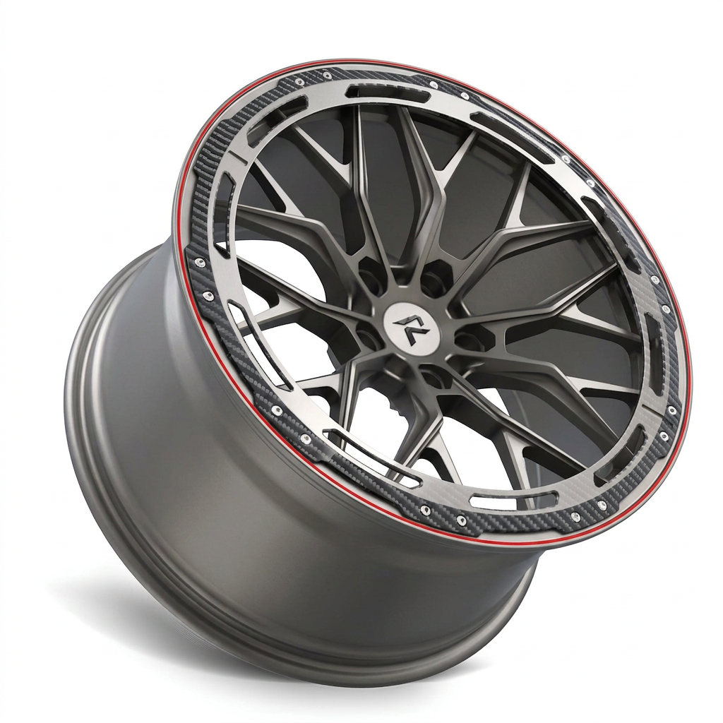 RZR LXXXVII forged wheel — Gunmetal / Red Pinstripe