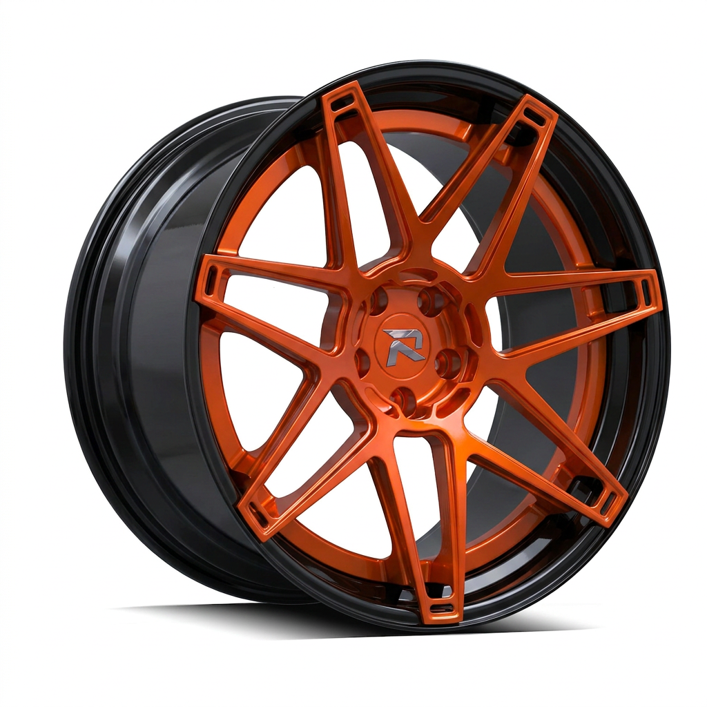 RZR XCVIII forged wheel — Candy Orange / Gloss Black Lip