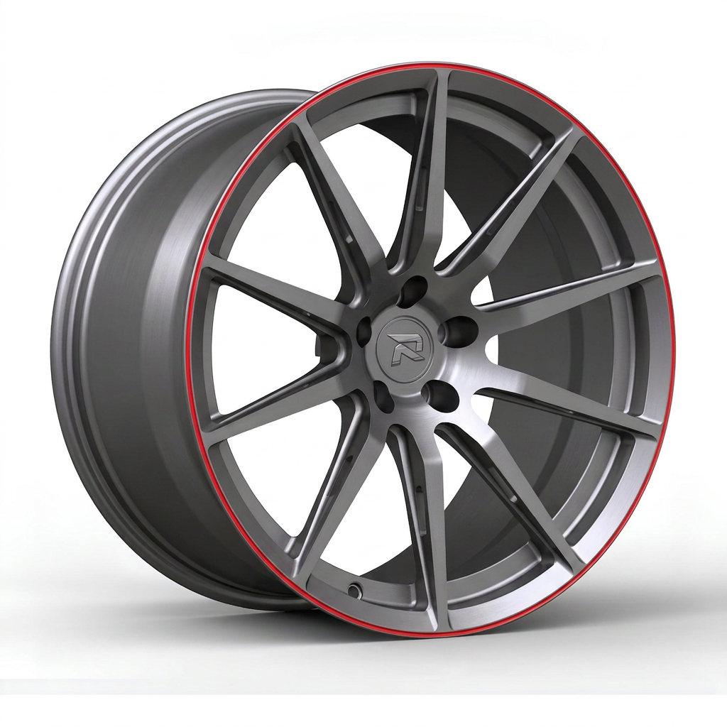 RZR CXCVIII forged wheel — Gunmetal / Red Pinstripe