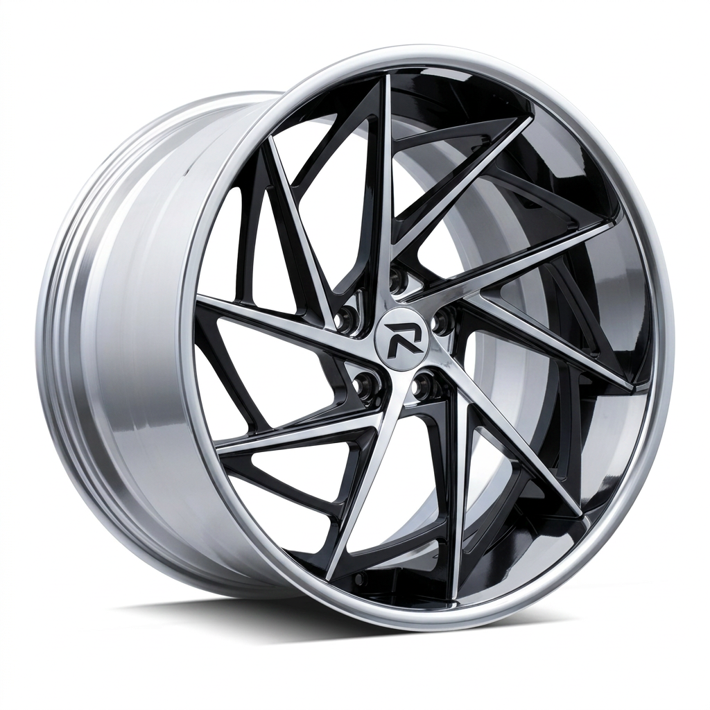 RZR XCVI forged wheel — Liquid Silver Chrome / Black Accents