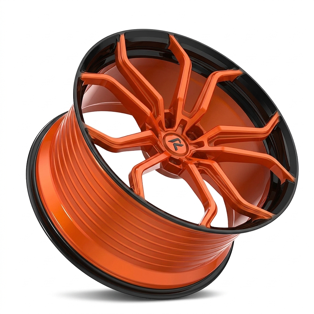 RZR LXXVII forged wheel — Candy Orange / Gloss Black Lip