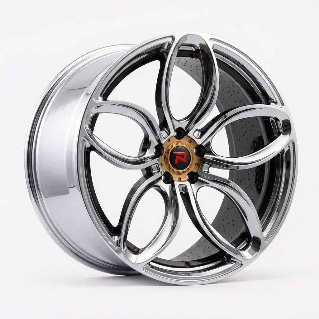 RZR XLVIII forged wheel — Liquid Silver Chrome / Black Accents