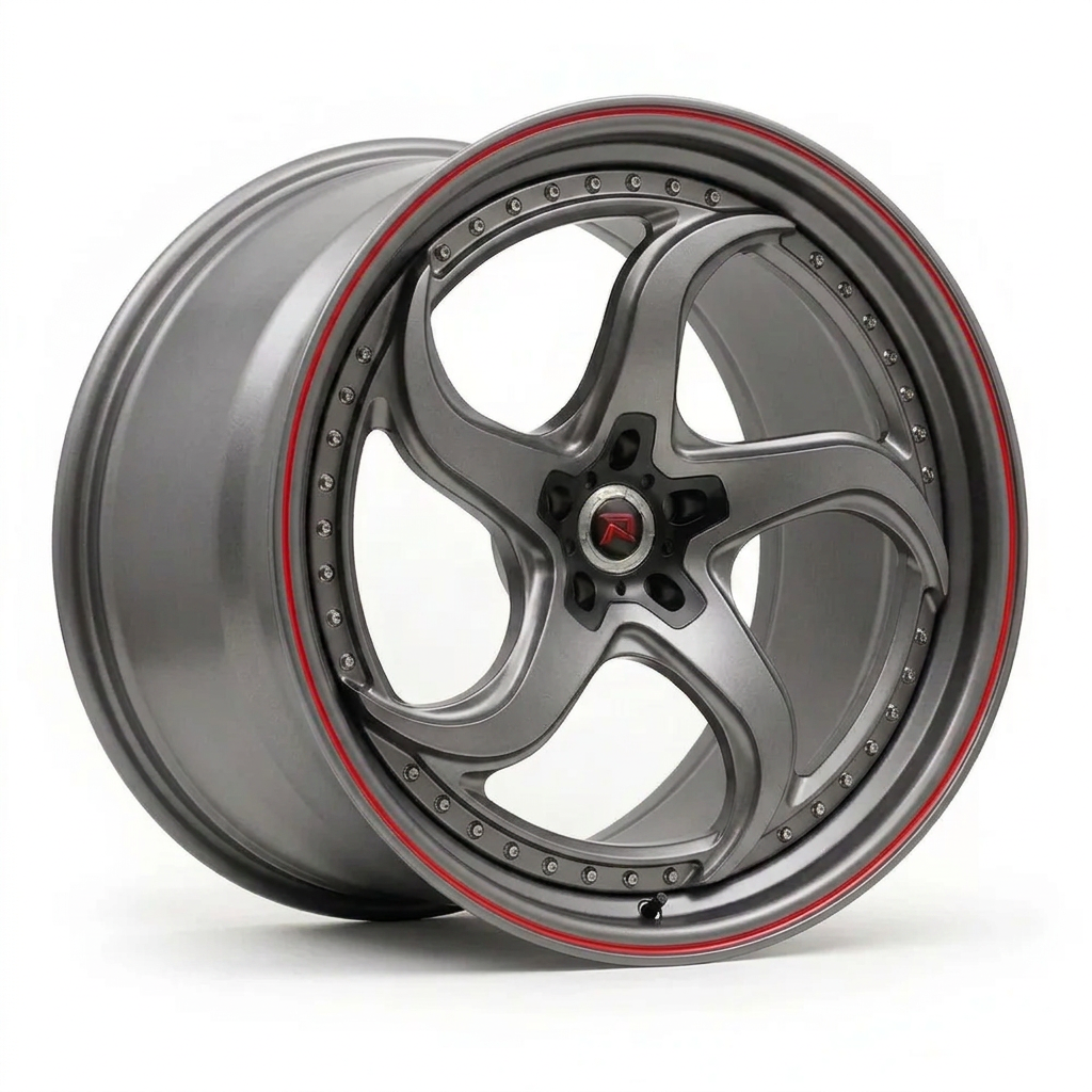 RZR XXVII forged wheel — Gunmetal / Red Pinstripe