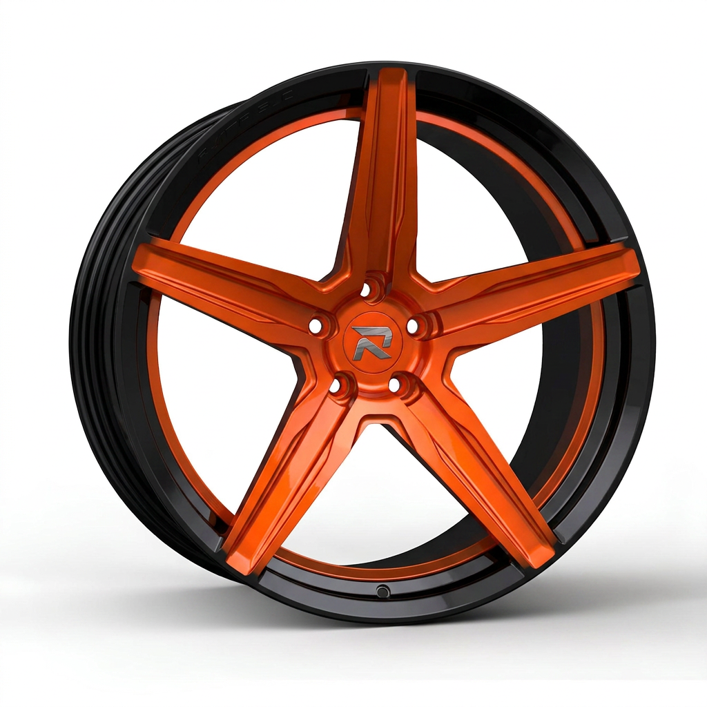 RZR CXXVIII forged wheel — Candy Orange / Gloss Black Lip