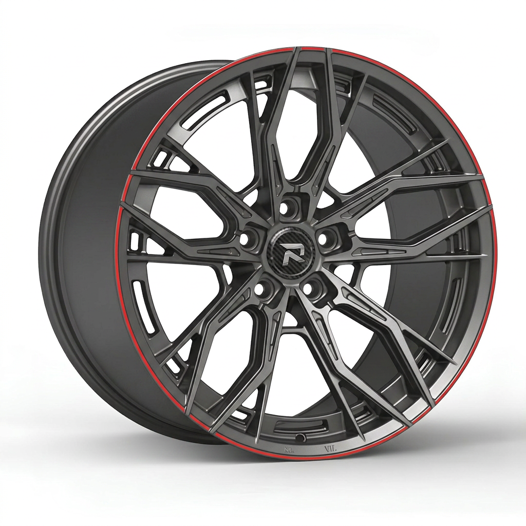 RZR CXXXV forged wheel — Gunmetal / Red Pinstripe