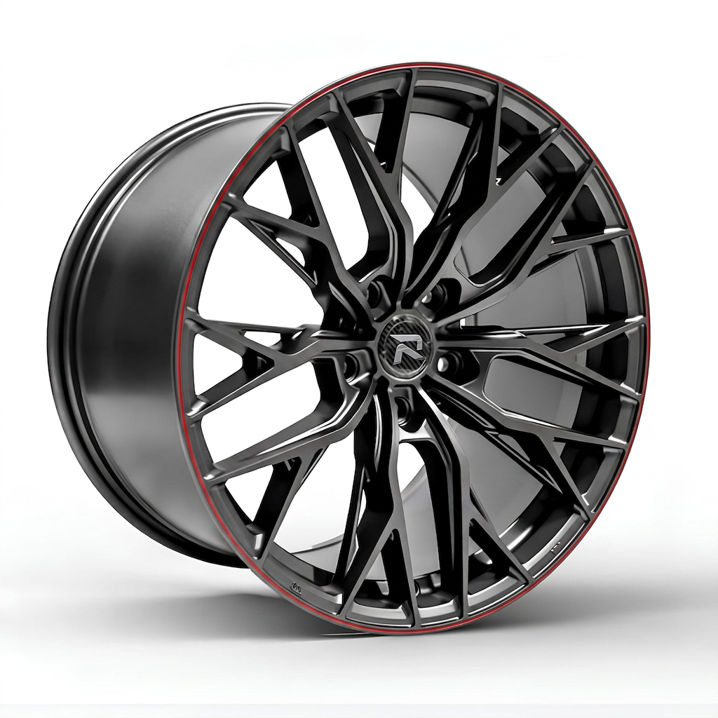 RZR CLV forged wheel — Gunmetal / Red Pinstripe