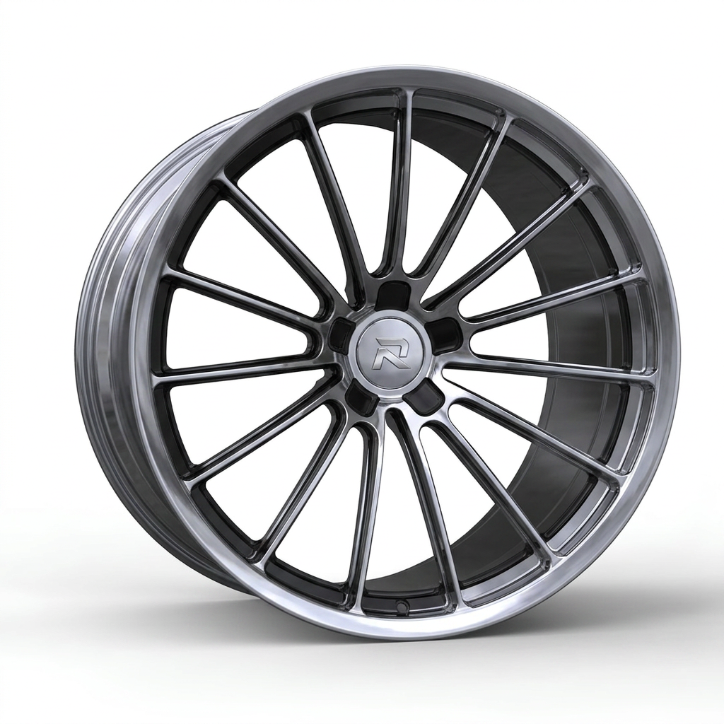 RZR CXCIV forged wheel — Liquid Silver Chrome / Black Accents
