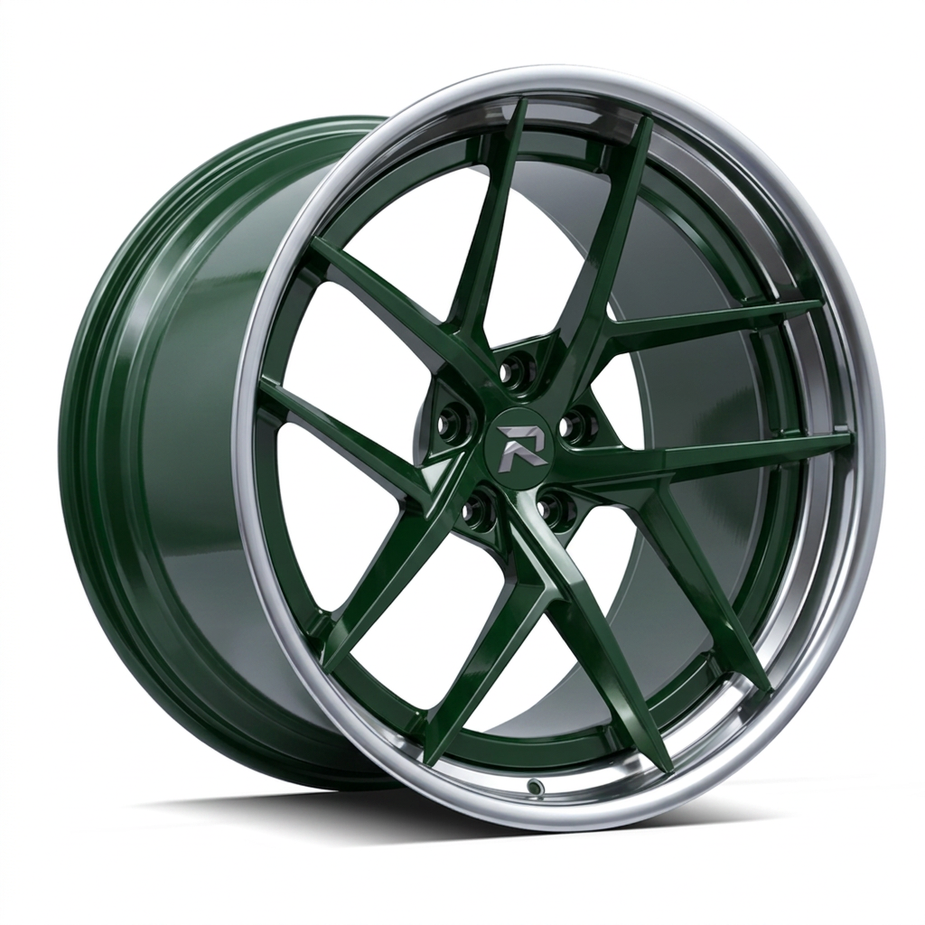RZR CVII forged wheel — British Racing Green / Polished Lip