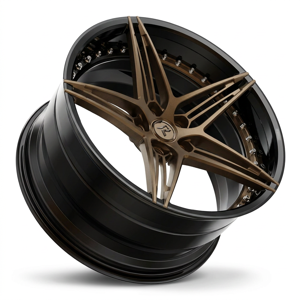 RZR VII custom forged wheel in Satin Bronze / Gloss Black Lip