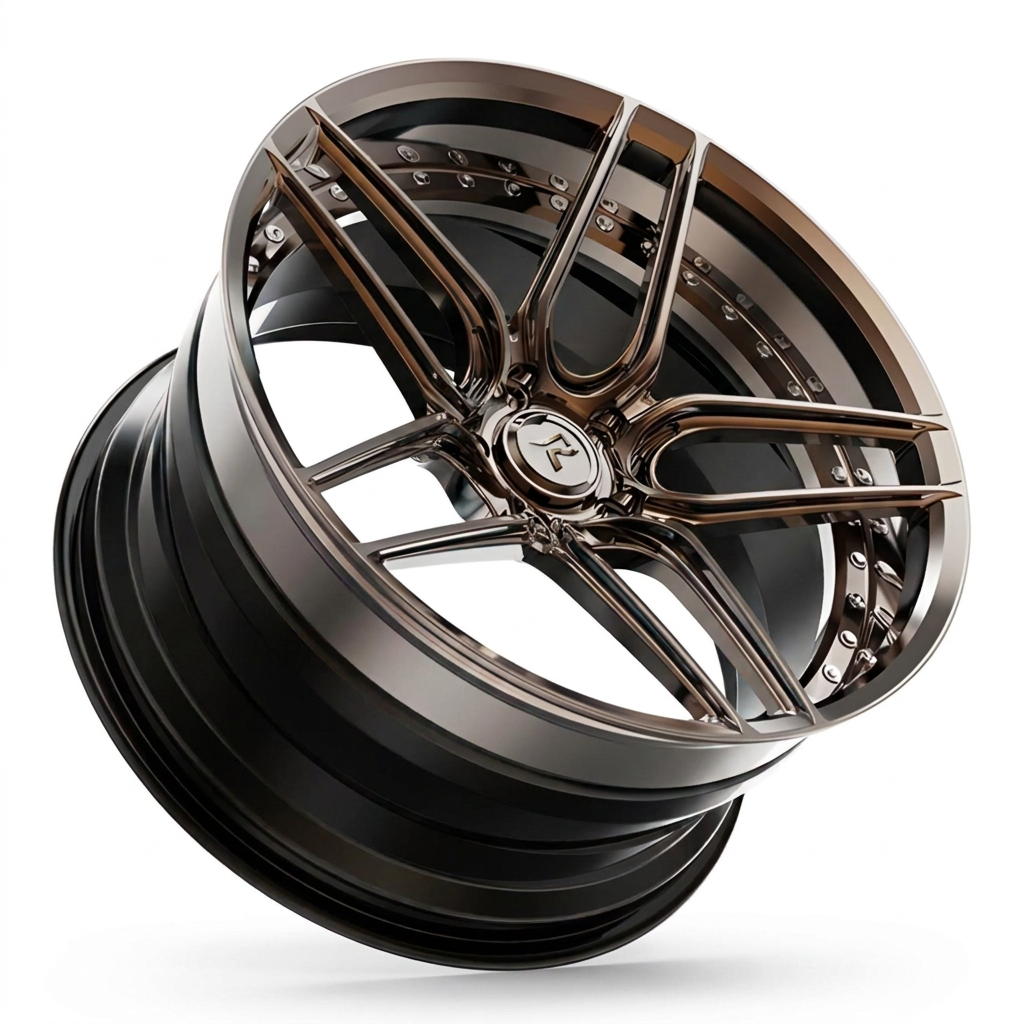 RZR IV forged wheel — Polished Bronze / Gloss Black Barrel