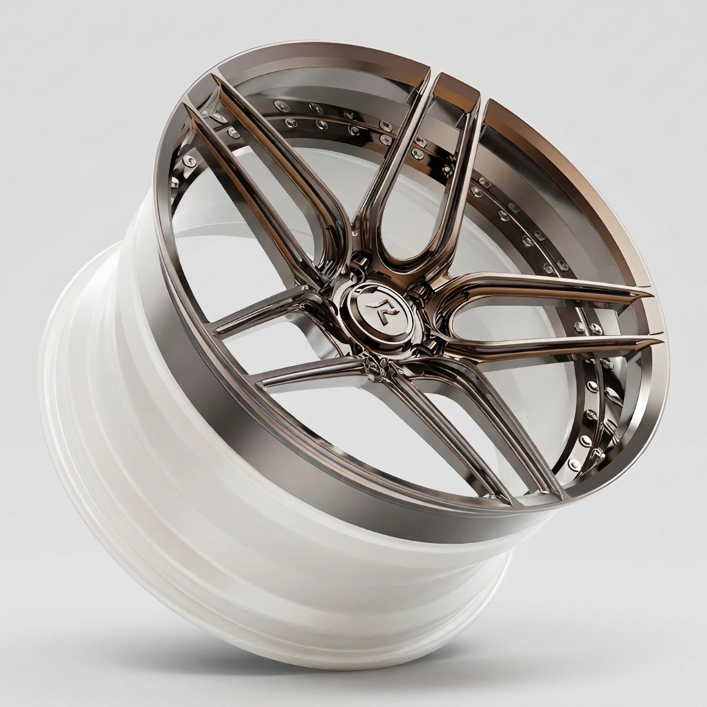 RZR IV forged wheel — Polished Bronze Face / Pearl White Barrel