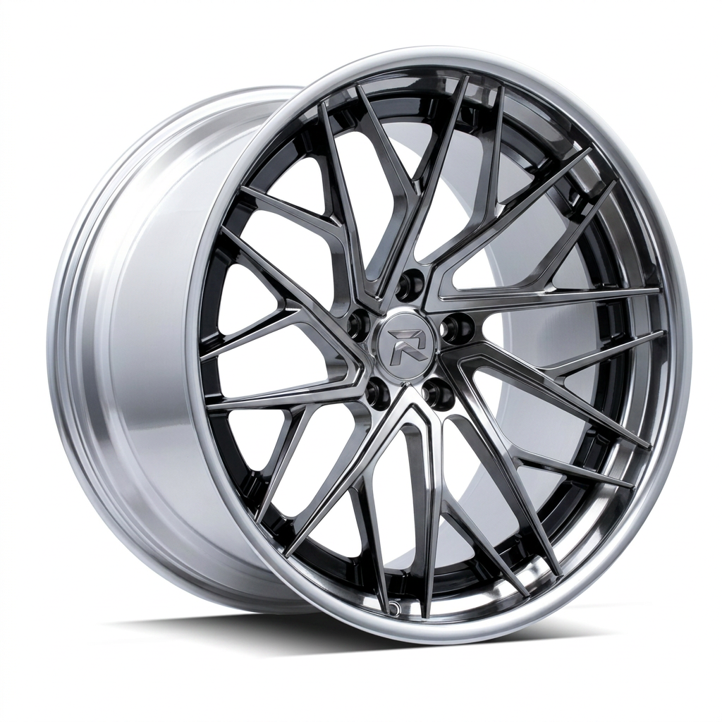 RZR XCIII forged wheel — Liquid Silver Chrome / Black Accents