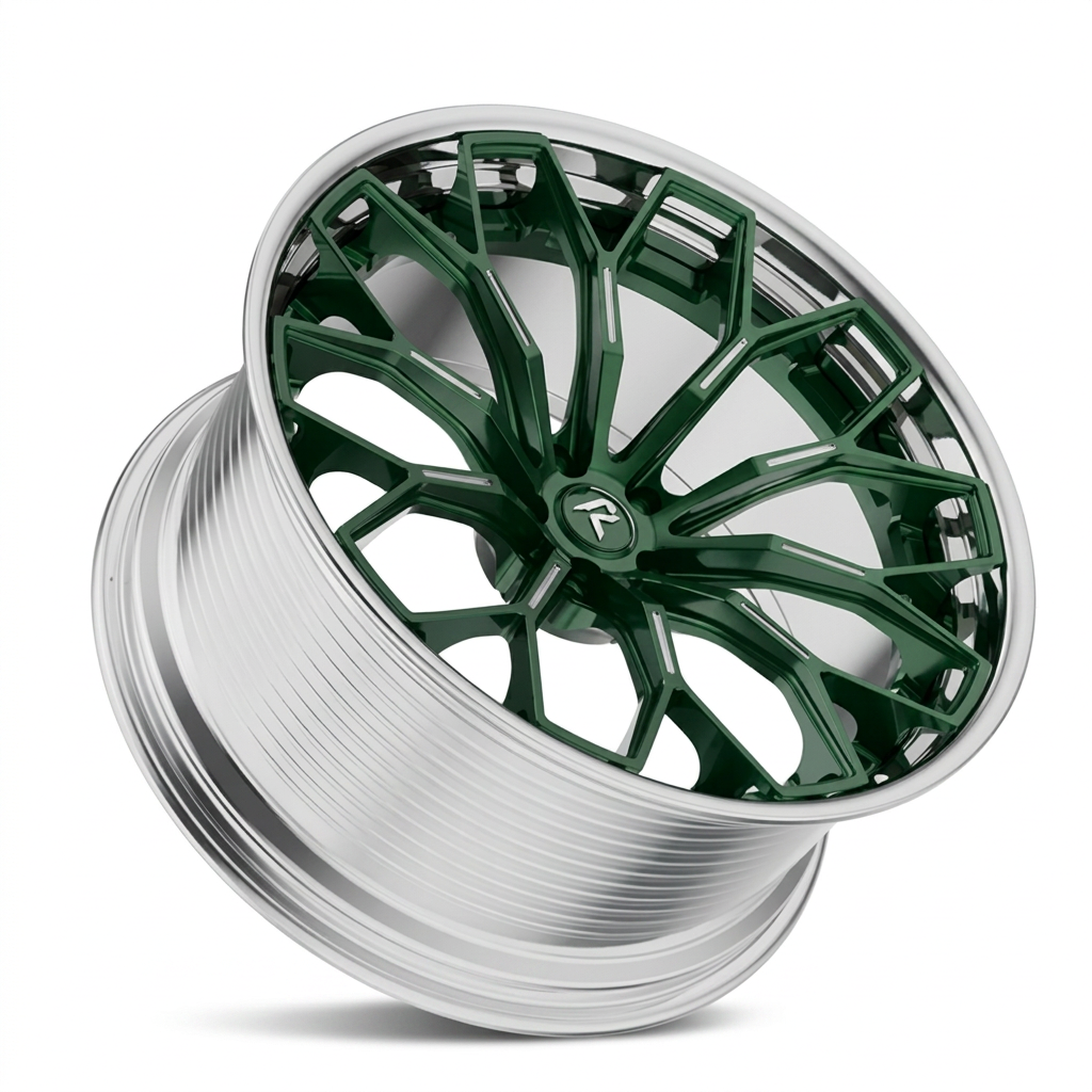 RZR LXVI forged wheel — British Racing Green / Polished Lip