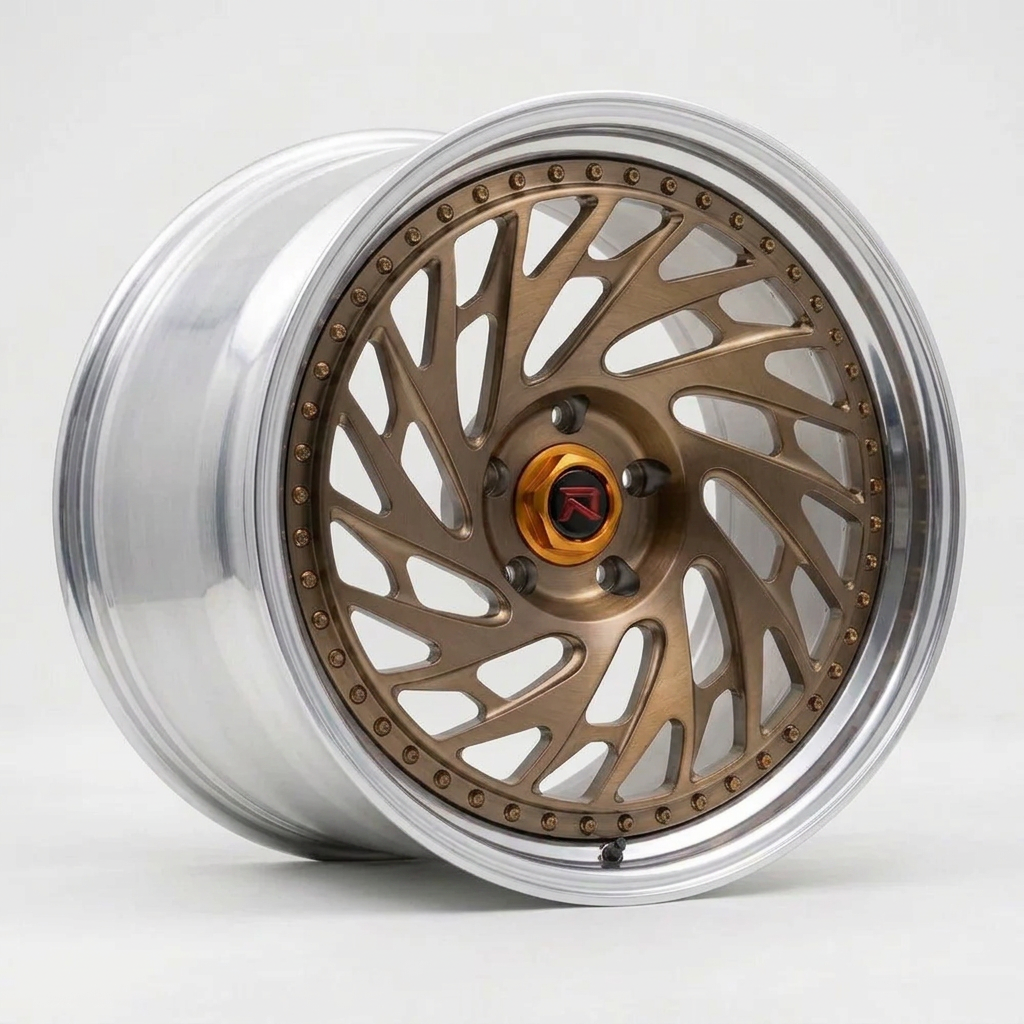 RZR LVI forged wheel — Brushed Bronze / Polished Lip
