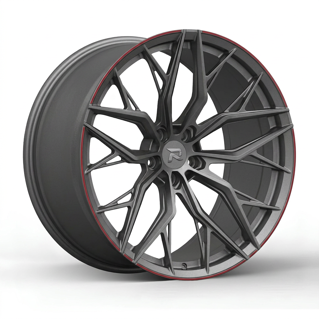 RZR CLXV forged wheel — Gunmetal / Red Pinstripe