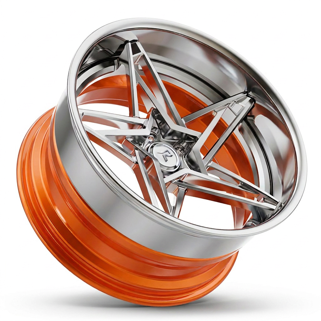 RZR IX forged wheel — Chrome Face / Gloss Orange Barrel