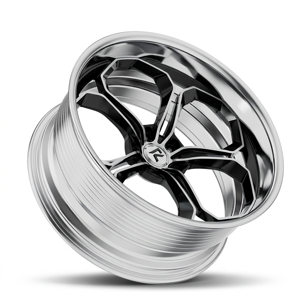 RZR LXIV forged wheel — Liquid Silver Chrome / Black Accents