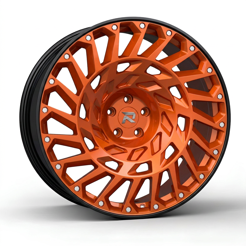 RZR CLXXIX forged wheel — Candy Orange / Gloss Black Lip