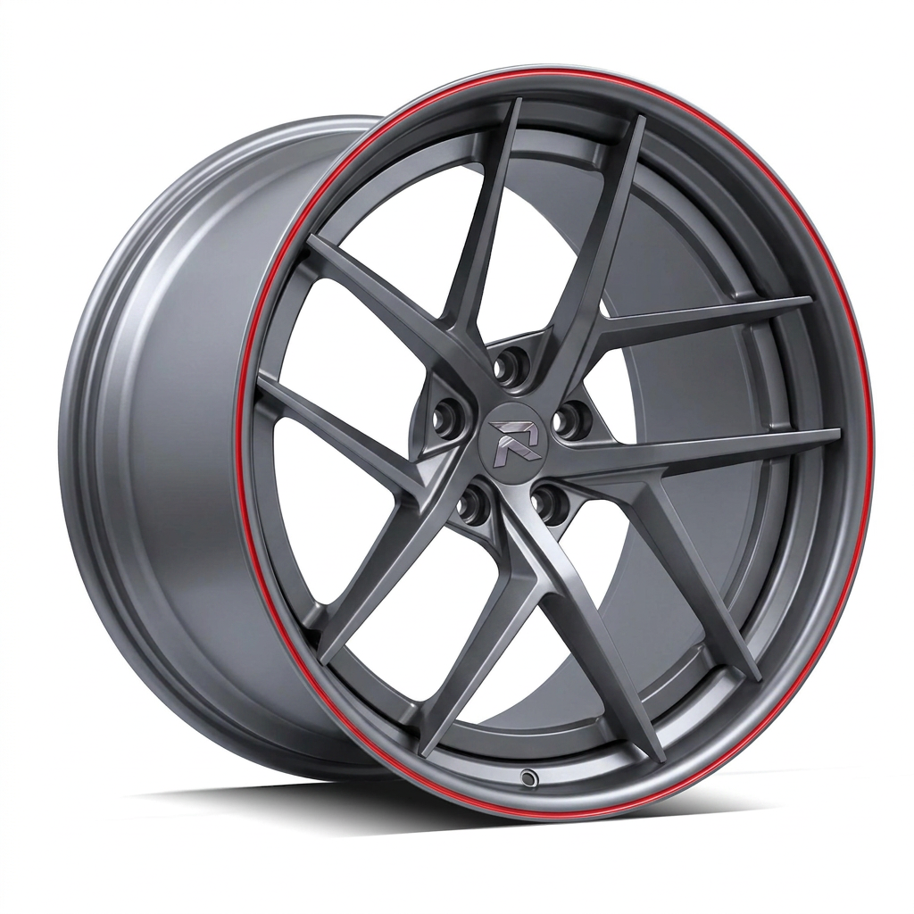 RZR CVII forged wheel — Gunmetal / Red Pinstripe