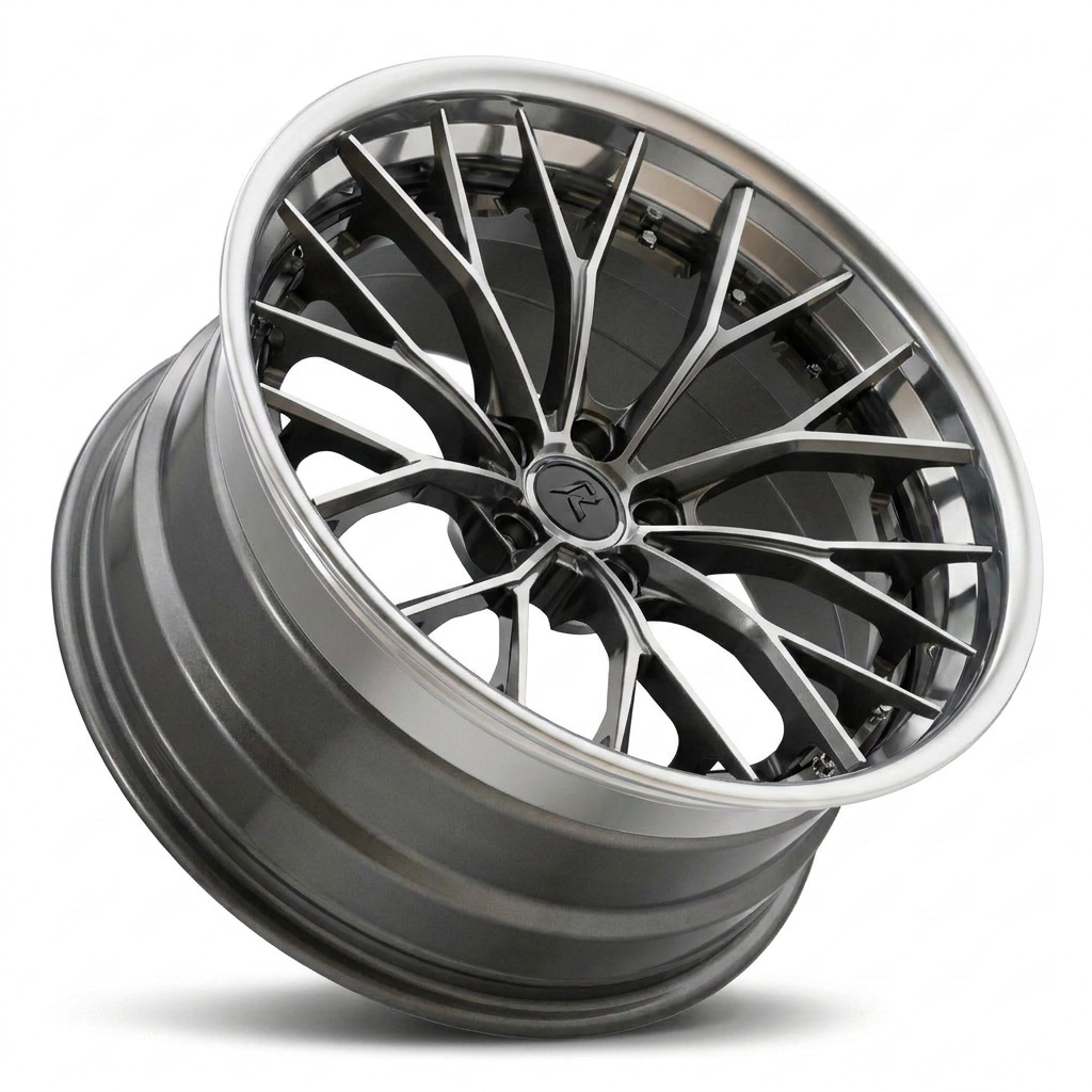 RZR III forged wheel — Gloss Black Face / Polished Lip / Brushed Gunmetal Barrel