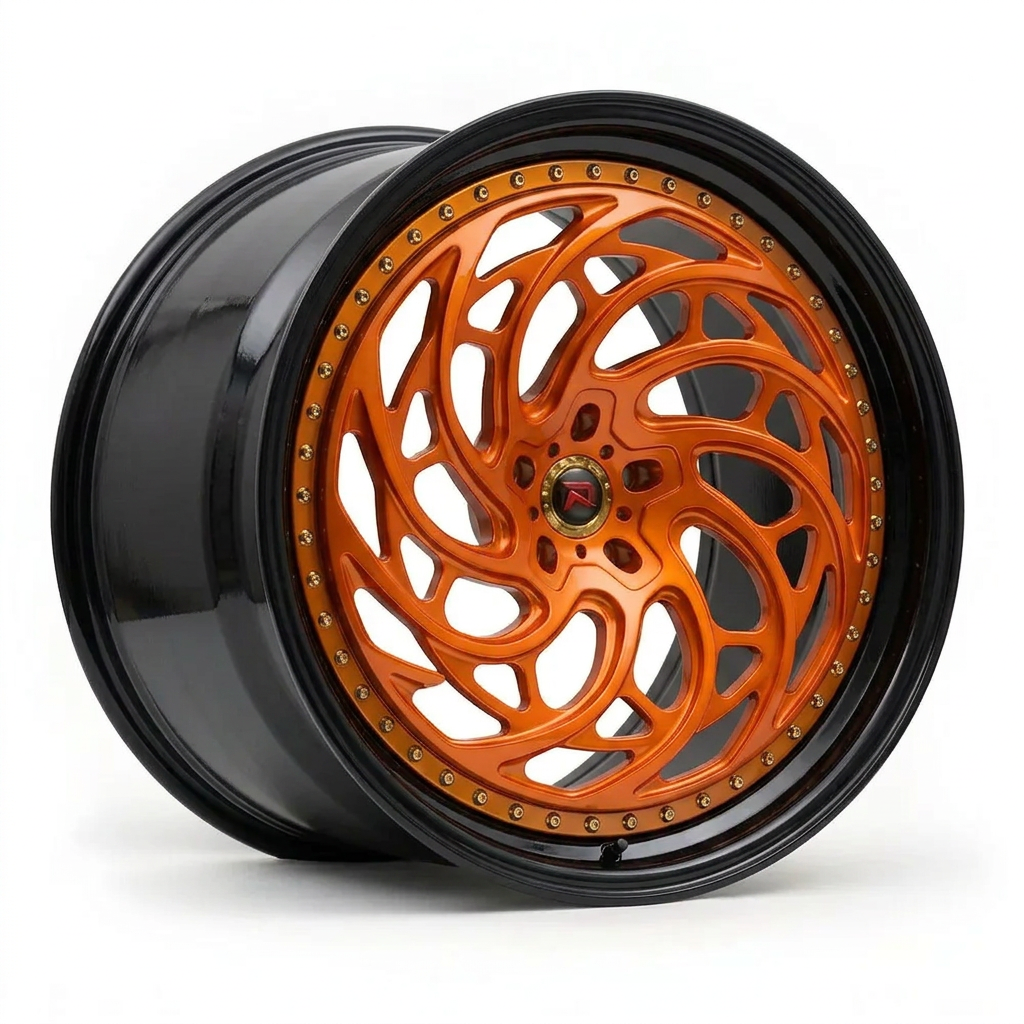 RZR XXVIII forged wheel — Candy Orange / Gloss Black Lip