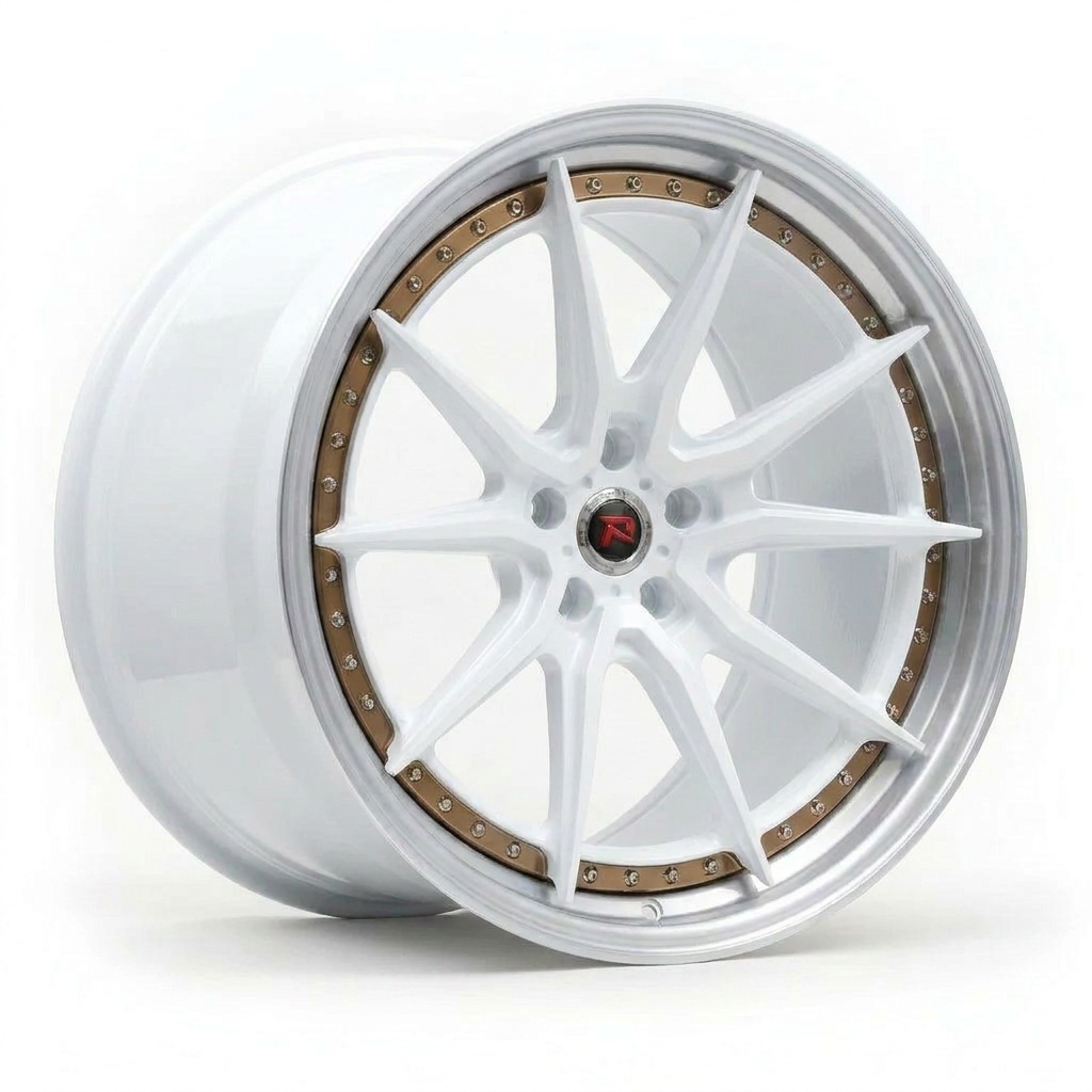 RZR XXIX forged wheel — Gloss White / Bronze Ring / Polished Lip