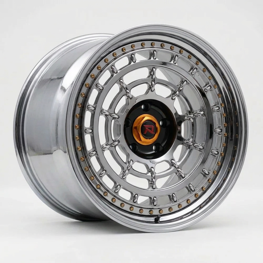 RZR XLII forged wheel — Liquid Silver Chrome / Black Accents