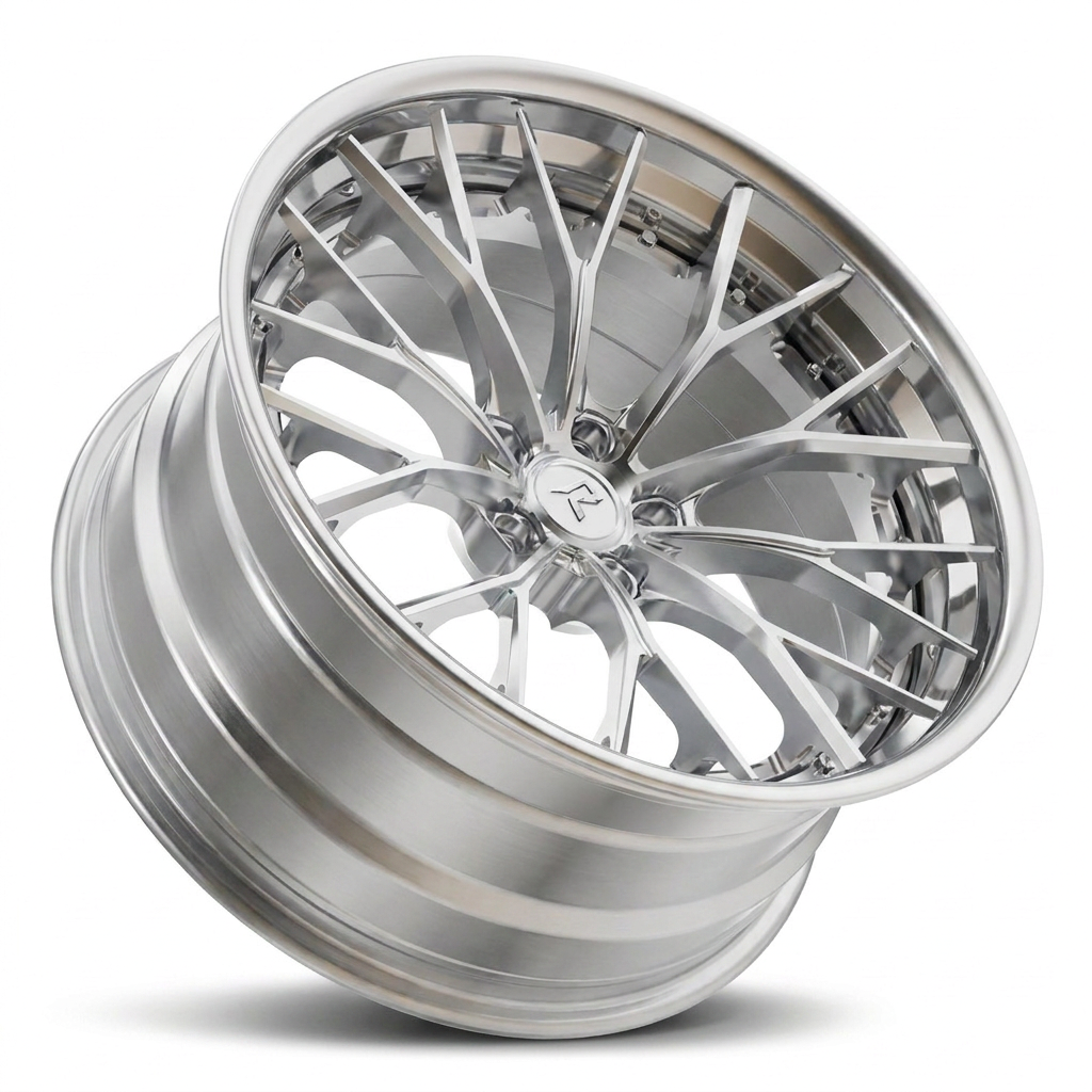 RZR III forged wheel — Brushed Silver / Polished Chrome Lip