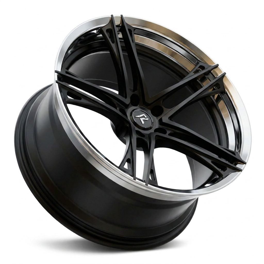 RZR V forged wheel — Gloss Black / Polished Outer Lip