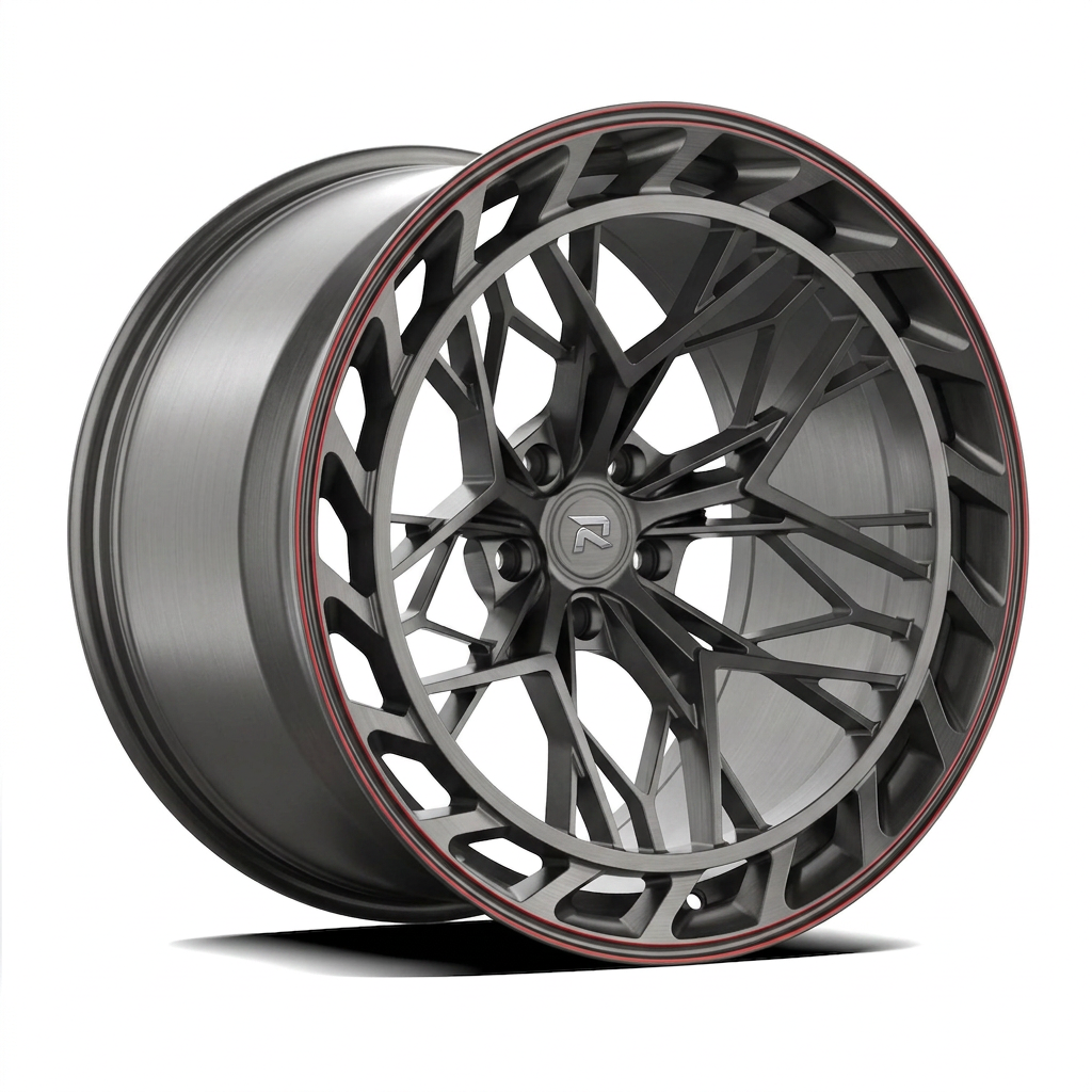 RZR CLXIX forged wheel — Gunmetal / Red Pinstripe