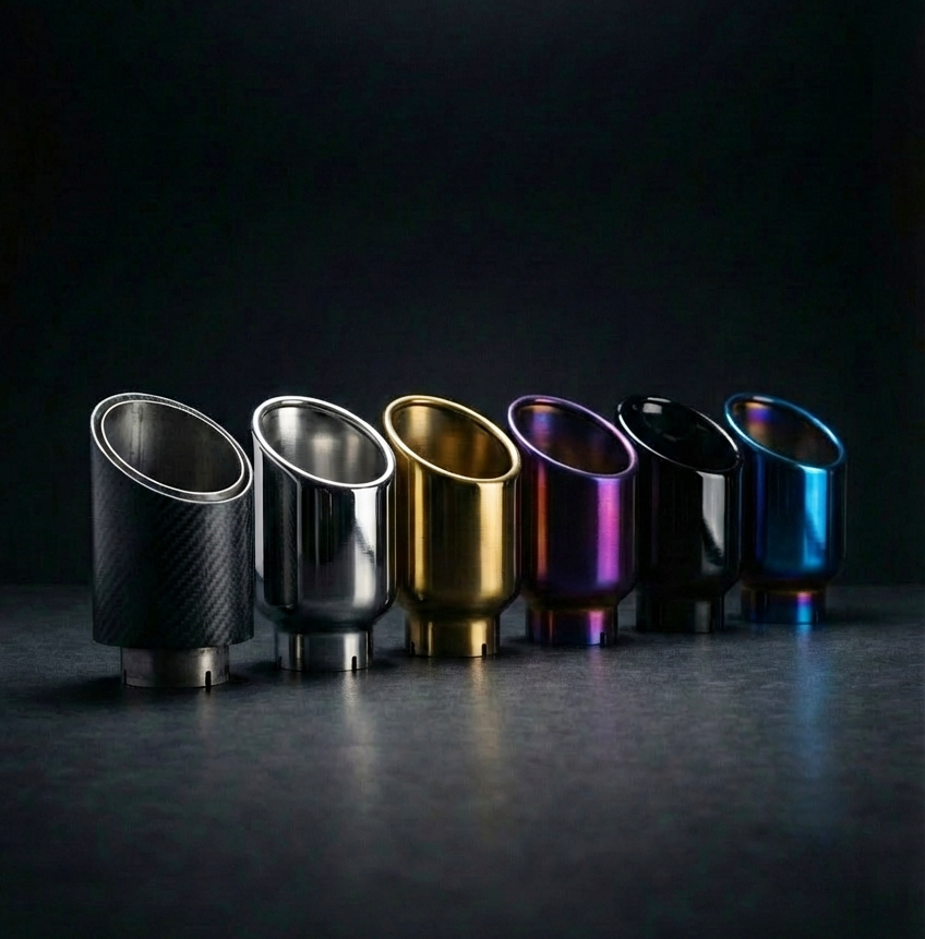 RAZOR titanium exhaust tips in carbon, stainless, gold, purple, black and blue