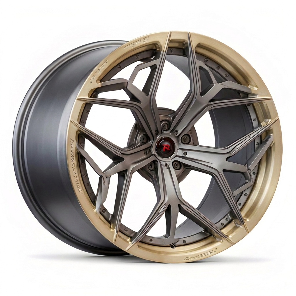 RZR XIII forged wheel — Brushed Bronze Lip / Brushed Titanium Grey Face