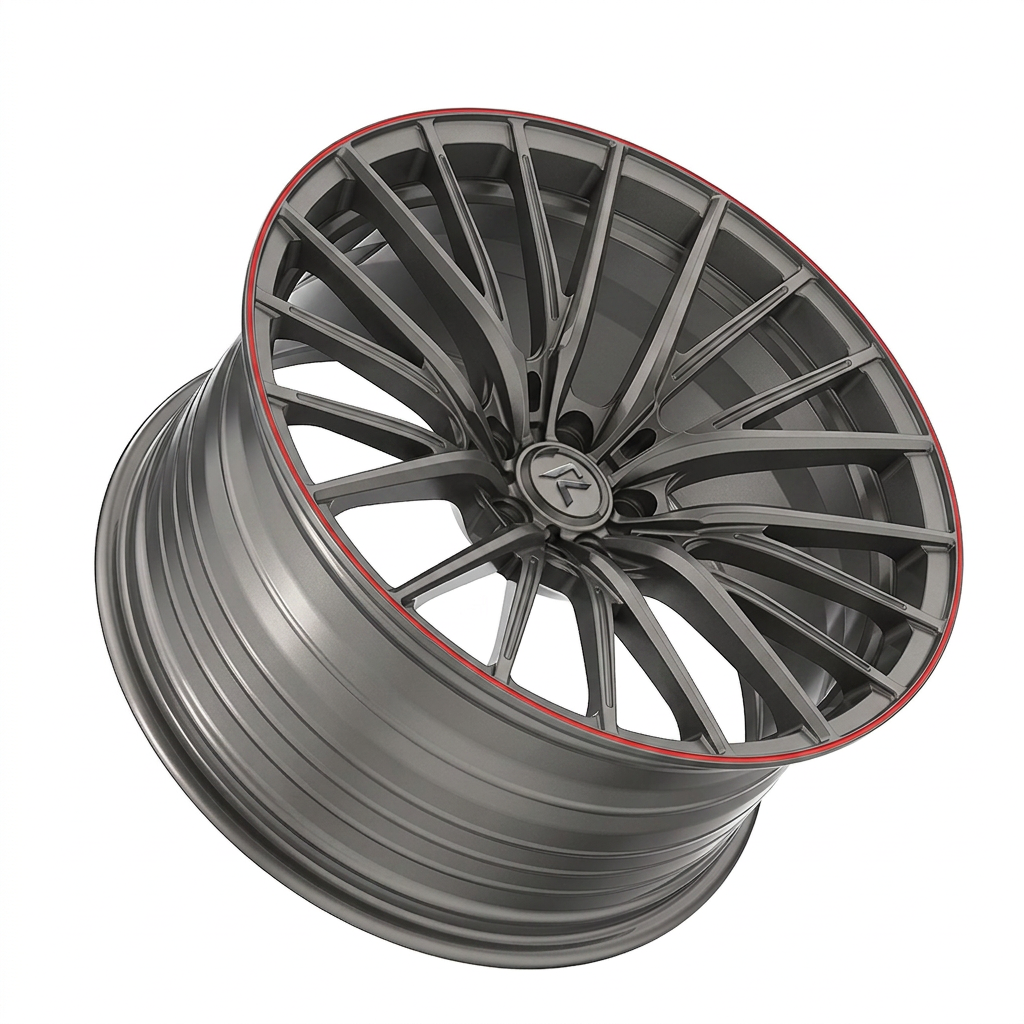 RZR LXXVI forged wheel — Gunmetal / Red Pinstripe