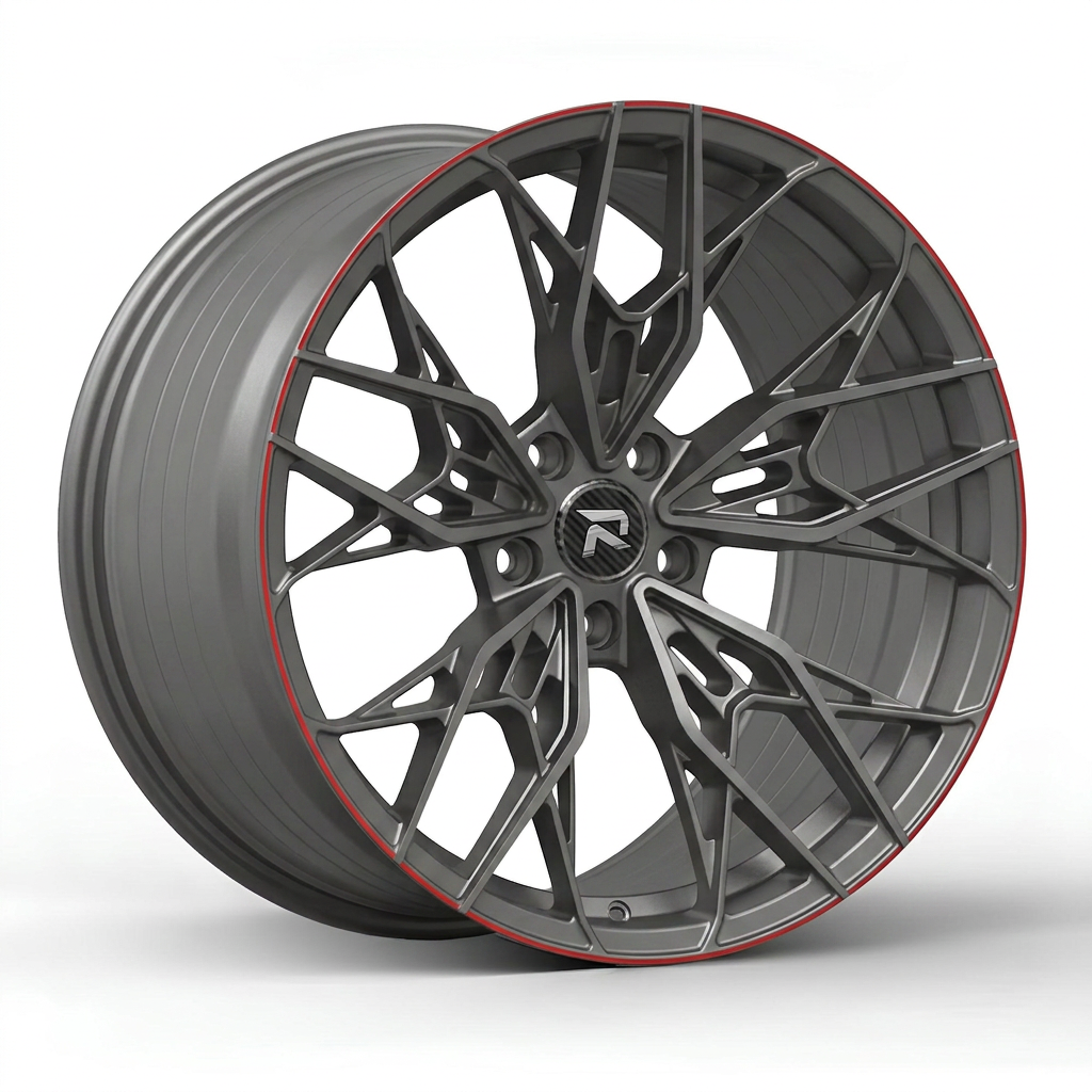 RZR CXXXVII forged wheel — Gunmetal / Red Pinstripe