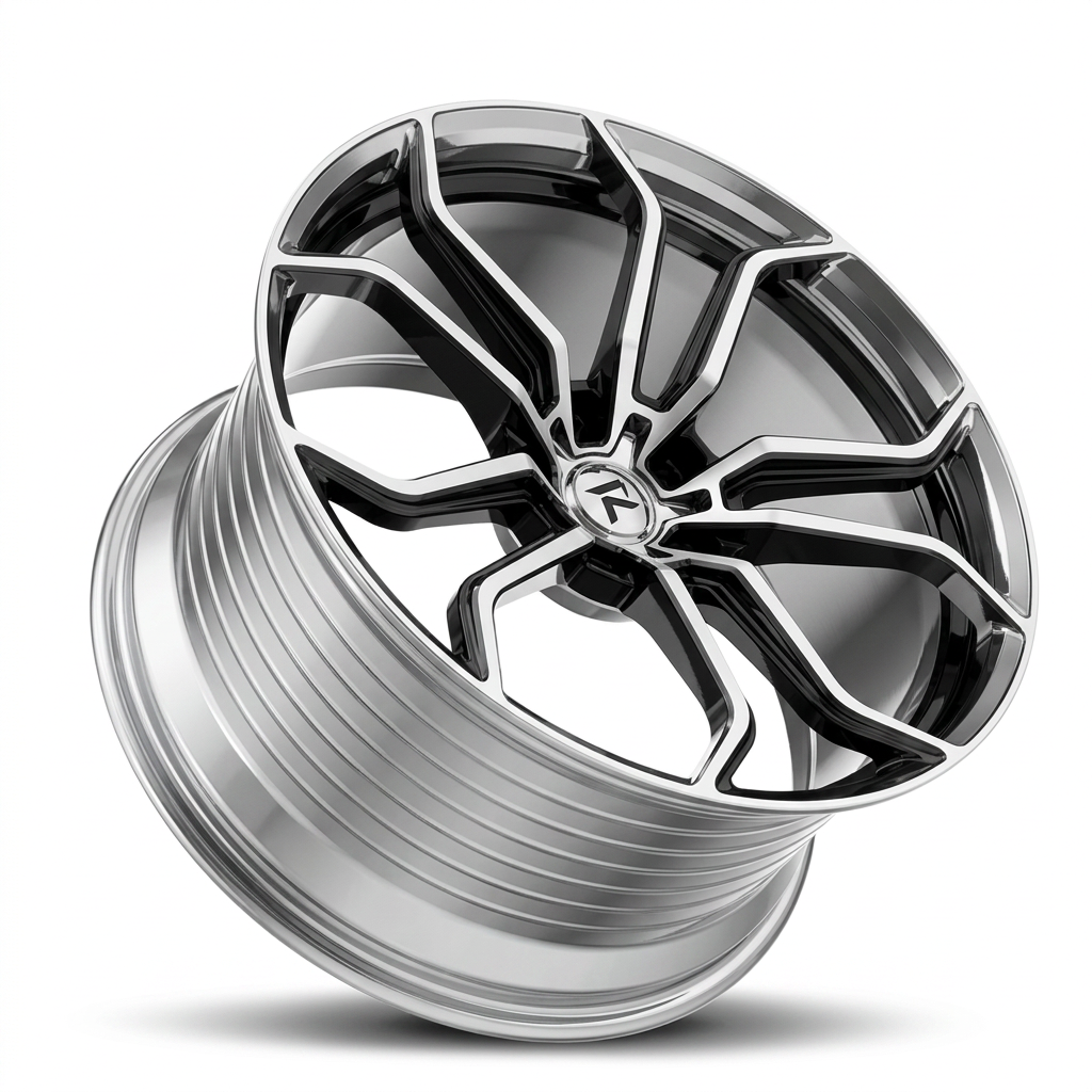 RZR LXXVII forged wheel — Liquid Silver Chrome / Black Accents