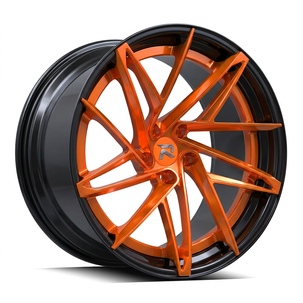 RZR CII forged wheel — Candy Orange / Gloss Black Lip