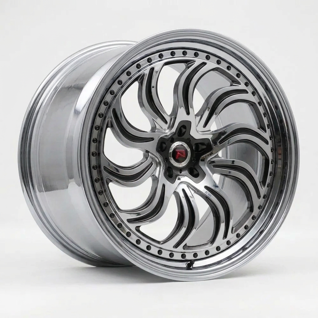 RZR XXXIII forged wheel — Liquid Silver Chrome / Black Accents