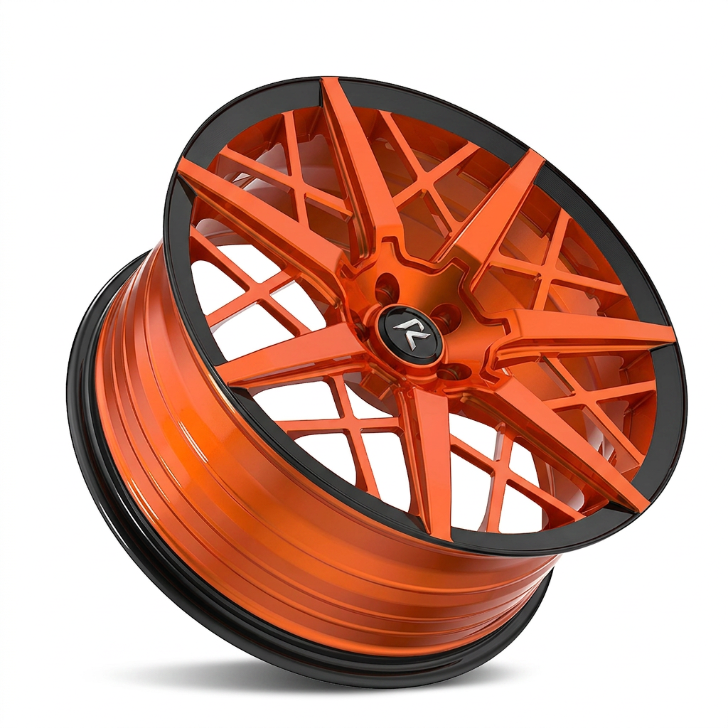 RZR LXXII forged wheel — Candy Orange / Gloss Black Lip