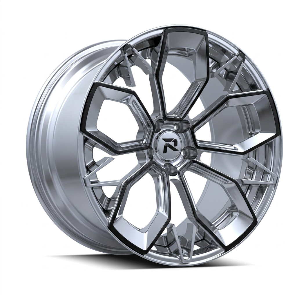 RZR CVI forged wheel — Liquid Silver Chrome / Black Accents