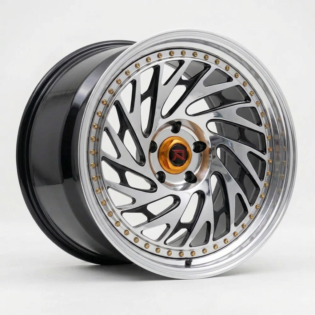RZR LVI forged wheel — Liquid Silver Chrome / Black Accents