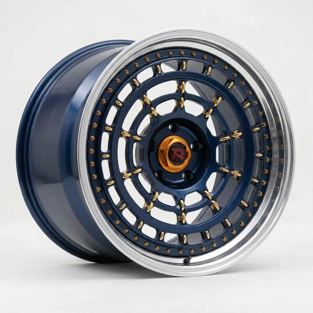 RZR XLII forged wheel — Midnight Blue Pearl / Polished Lip