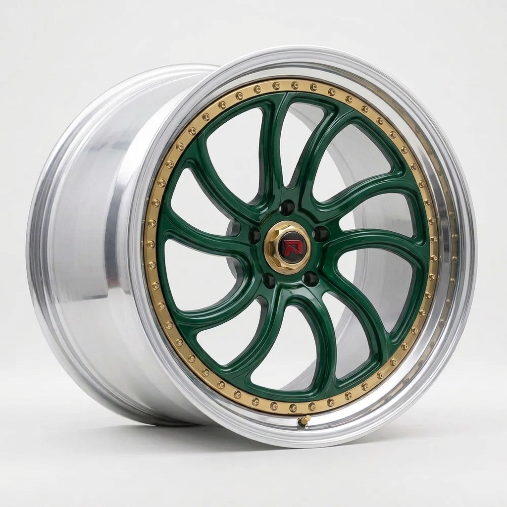 RZR XXXV forged wheel — British Racing Green / Polished Lip