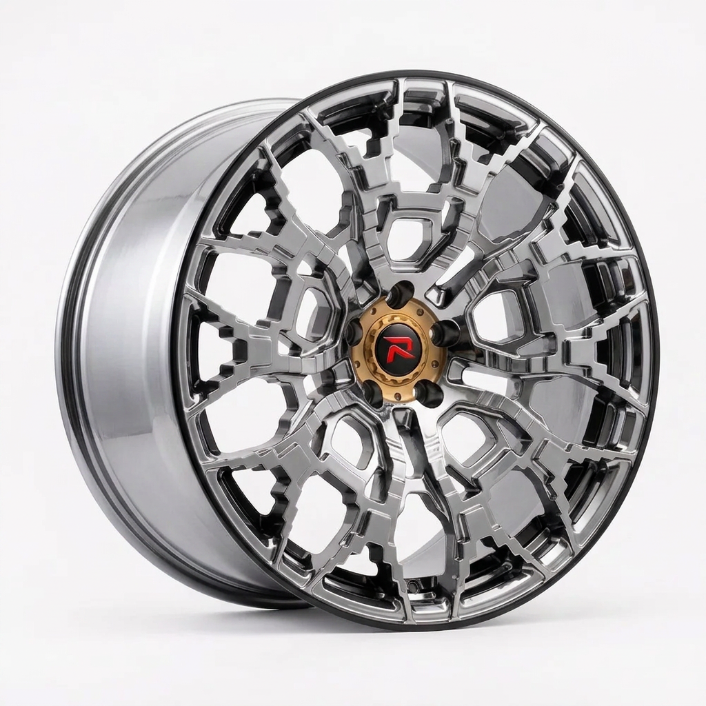 RZR XLIX forged wheel — Liquid Silver Chrome / Black Accents