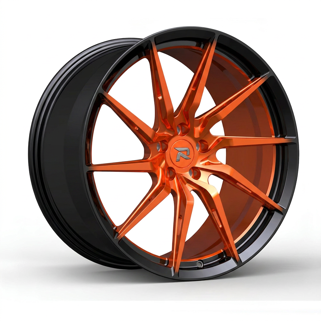 RZR CXLIV forged wheel — Candy Orange / Gloss Black Lip