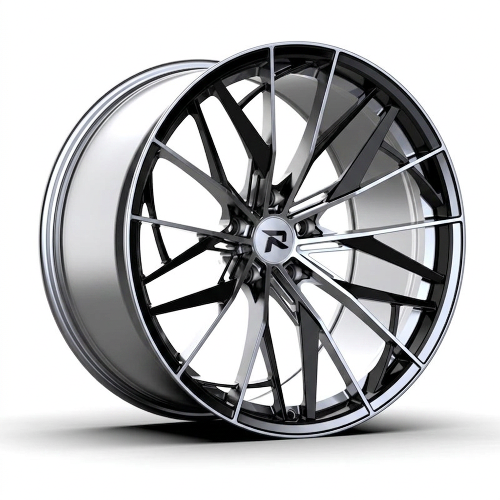 RZR CXXXIV forged wheel — Liquid Silver Chrome / Black Accents