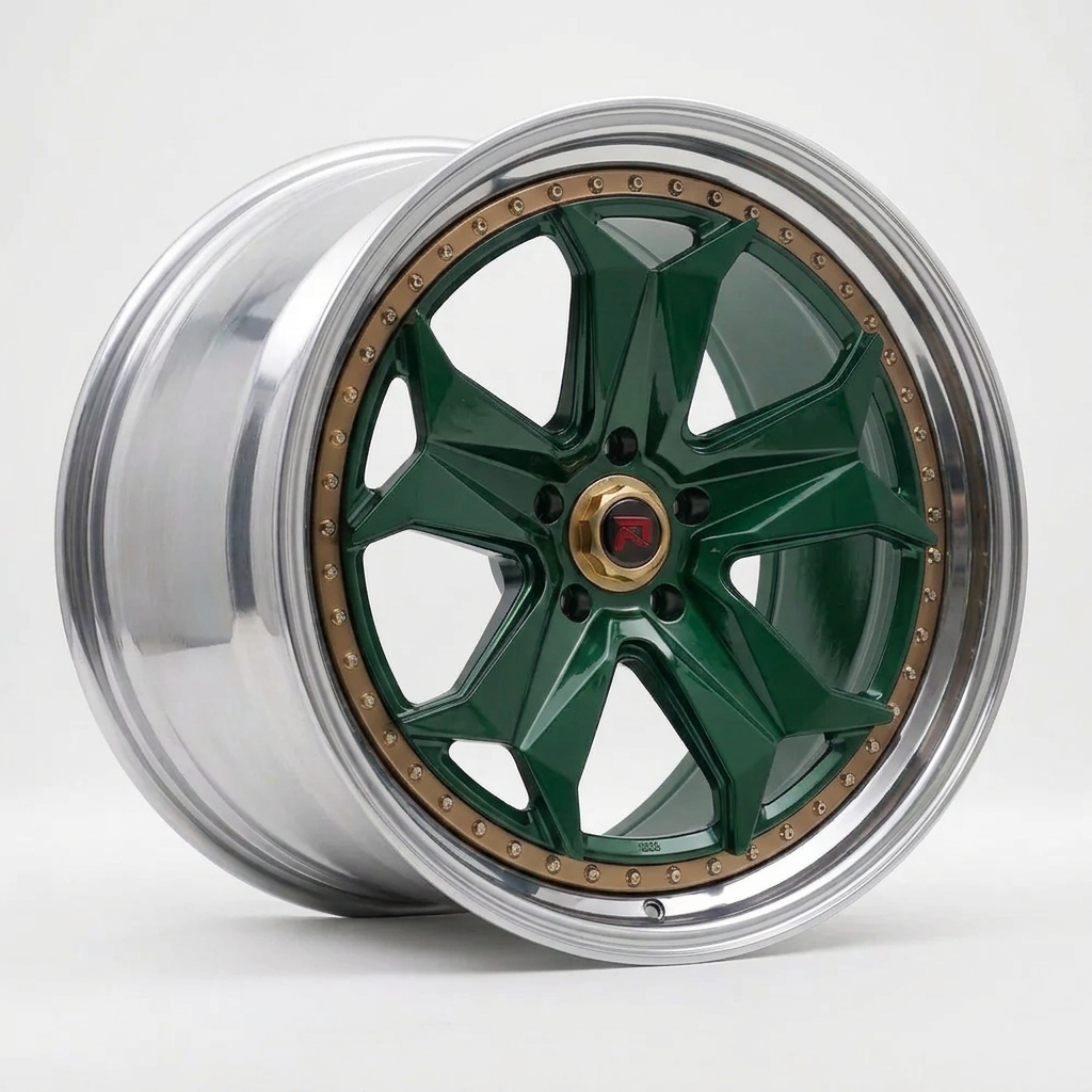 RZR XXXIV forged wheel — British Racing Green / Polished Lip